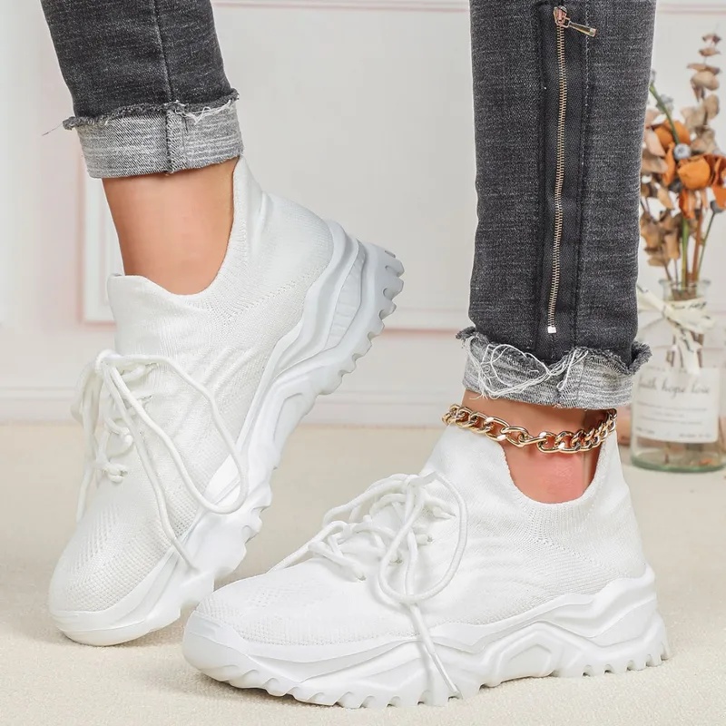 Fashion Chunky Platform Sneake - Knit Fabric Lace Up Sneakers recension och pris