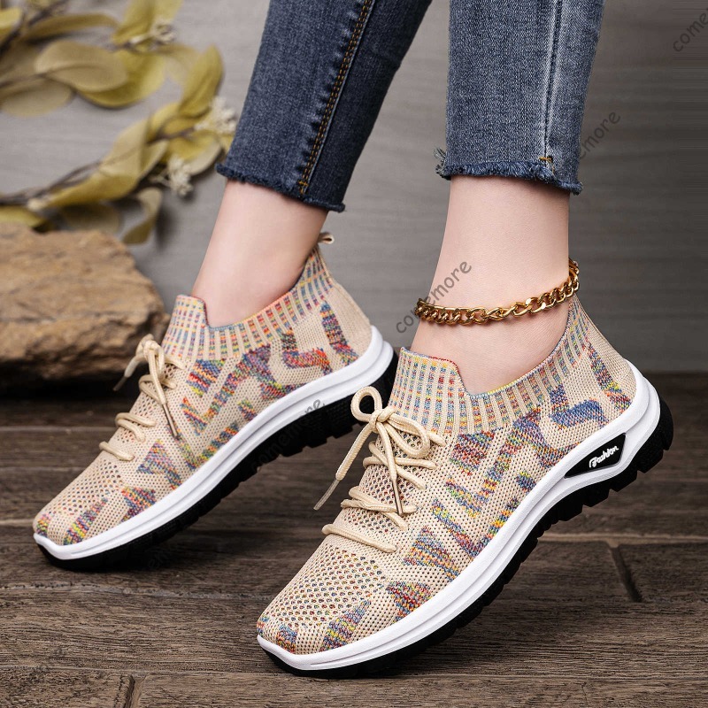 Women's Knit Slip-On Sneakers  - Knit Fabric Lace Up Sneakers recension och pris